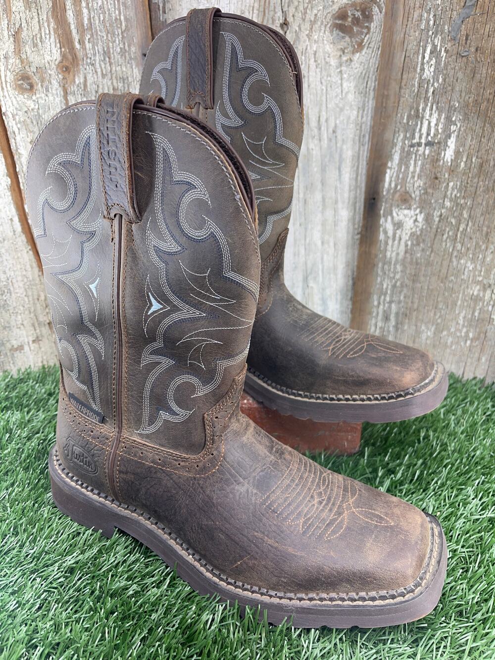 Justin Stampede Amarillo Western Brown Leather Work Boots Men's 8.5D